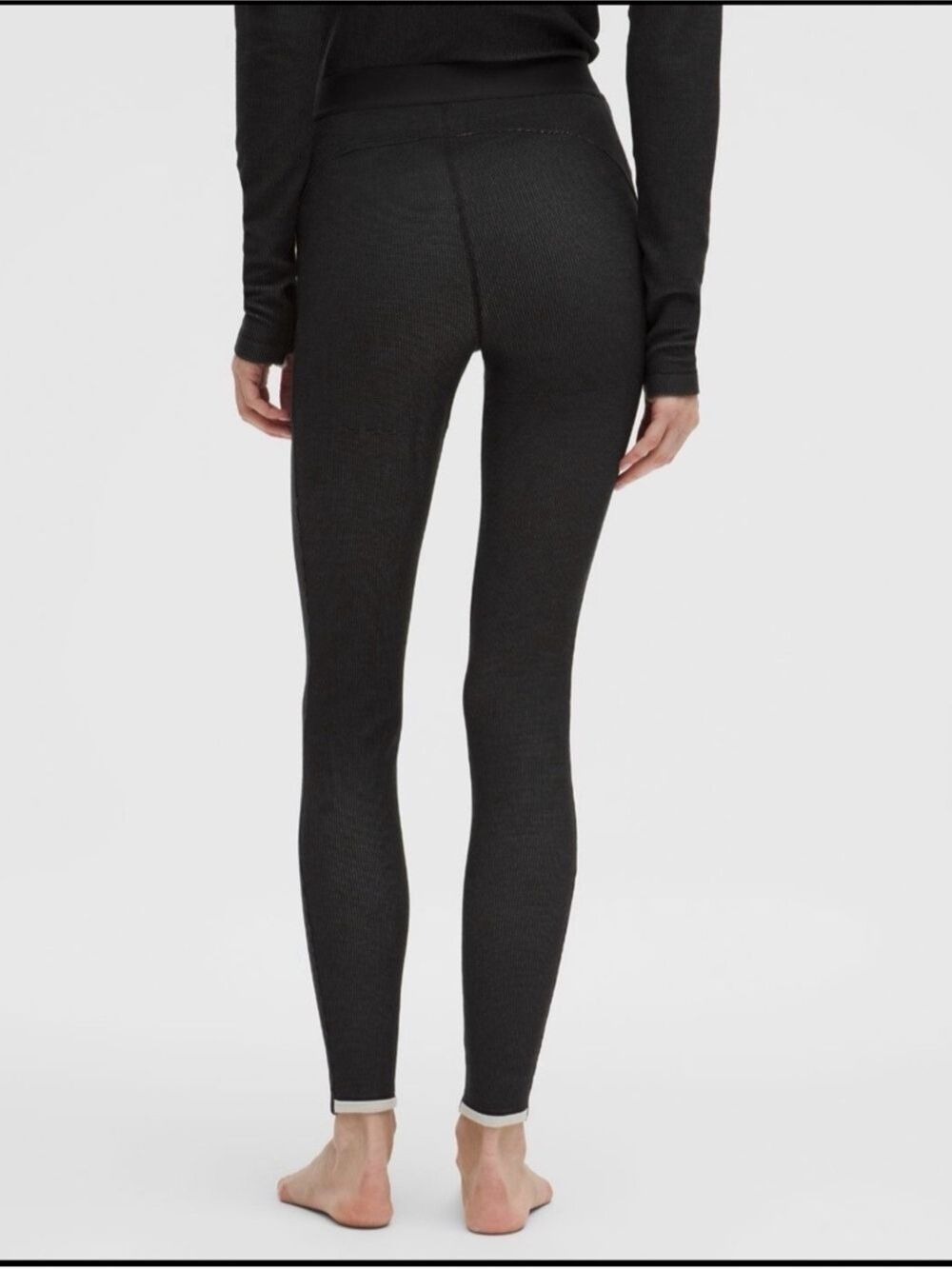 NWT Lululemon Womens Black Thermal Leggings, Waffle Knit Base Layer,  L